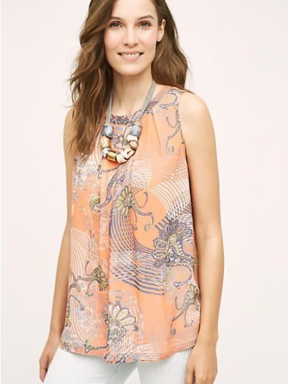 Anthropologie Orange Printed Sleeveless Camisole with Floral Swirl